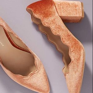 Anthropologie Scalloped Velvet Heels